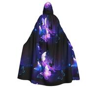 JBYJBX White Purple Butterflies Print Halloween Cosplay Medieval Festivals For Unisex Full Length Cloak With Hat Hooded