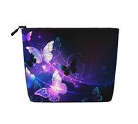 JBYJBX White Purple Butterflies Print Makeup Bag Waterproof Travel Cosmetic Tote Zippered Pouch For Women Toiletry Bag, Black, One Size