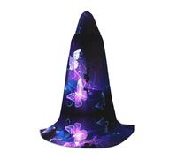 JBYJBX White Purple Butterflies Print Unisex Hooded Cloak Halloween Cosplay Costume Christmas Carnival Party Wear Cape