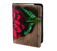 JBYJBX Wooden Board Retro Flower Red Dahlia Print Passport 5.5in Travel Document Lightweight Wallet Men Women Business Leisure Trips