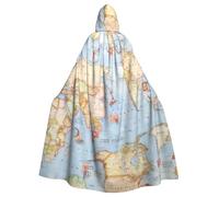 JBYJBX World Maps Print Halloween Cosplay Medieval Festivals For Unisex Full Length Cloak With Hat Hooded