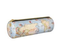 JBYJBX World Maps Print Leather Pencil Case Pouch - Slim & Cute Pencil Cases For Adults, Men And Women