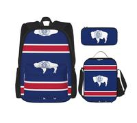 JBYJBX Wyoming State Flag Print School Backpack Adjustable Shoulder Straps,Lunch Bag Pencil Case 3-In-1 Set Bag, Black, One Size