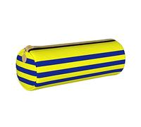 JBYJBX Yellow And Blue Stripes Print Leather Pencil Case Pouch - Slim & Cute Pencil Cases For Adults, Men And Women