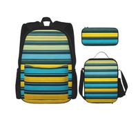 JBYJBX Yellow And Blue Stripes Print School Backpack Adjustable Shoulder Straps,Lunch Bag Pencil Case 3-In-1 Set Bag, Black, One Size