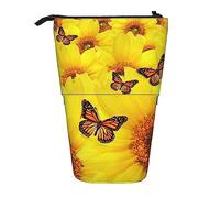 JBYJBX Yellow Flowers Butterflies Print Pencil Case Multipurpose Telescopic Pencil Case Organizer, Stationery Storage Bag, Black, One Size