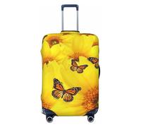 JBYJBX Yellow Flowers Butterflies Print Suitcase Cover Luggage Protector Washable Elastic Fashionable Travel Gear Cover, Black, XL