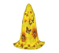 JBYJBX Yellow Flowers Butterflies Print Unisex Hooded Cloak Halloween Cosplay Costume Christmas Carnival Party Wear Cape