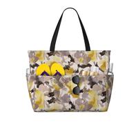 JBYJBX Yellow Gray Flower Print Beach Tote Large Capacity Travel Bag Waterproof Sandproof And Lightweight