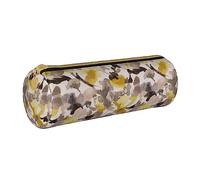 JBYJBX Yellow Gray Flower Print Leather Pencil Case Pouch - Slim & Cute Pencil Cases For Adults, Men And Women