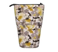 JBYJBX Yellow Gray Flower Print Pencil Case Multipurpose Telescopic Pencil Case Organizer, Stationery Storage Bag