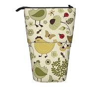 JBYJBX Yellow Leaves Chicken Print Pencil Case Multipurpose Telescopic Pencil Case Organizer, Stationery Storage Bag, Black, One Size
