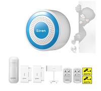 JC 433MHz Security Wireless DIY Standalone Alarm Siren Kit Multi-Function Alarm Host with PIR Detector, Door Window Sensor, Remote Controller, Water Leakage Sensor and Warning Sticker