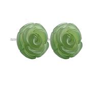 JC & CH Natural Jade Rose Flower Stud Earrings S925 Sterling Silver Hand Made Tiny Floral Jewelry for Women Teen Girls 10MM green