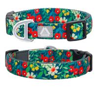 JC HOUSE Medium Dog Collar with Reflective Logo and Soft Padded Neoprene,Floral Print Design, Adjustable,Lightweight & Durable, Neck Size 12’’-20’’ (Floral, M)