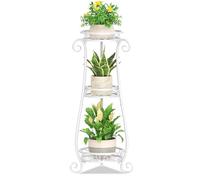 JC-Houser 3 Tier Metal Plant Stand for Multiple Large Planters Indoor Outdoor Organizer, Heavy Duty Tall Flower Rack for Corner Patio Bathroom Office Corner, Modern Sturdy Vertical Iron Rack, White