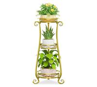 JC-Houser 3 Tier Metal Plant Stand for Multiple Large Planters Indoor Outdoor Organizer, Heavy Duty Tall Flower Rack for Corner Patio Bathroom Office Corner, Modern Sturdy Vertical Iron Rack, Gold