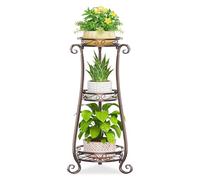 JC-Houser 3 Tier Metal Plant Stand for Multiple Large Planters Indoor Outdoor Organizer, Heavy Duty Tall Flower Rack for Corner Patio Bathroom Office Corner, Modern Sturdy Vertical Iron Rack, Bronze