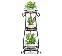 JC-Houser 3 Tier Metal Plant Stand for Multiple Large Planters Indoor Outdoor Organizer, Heavy Duty Tall Flower Rack for Corner Patio Bathroom Office Corner, Modern Sturdy Vertical Iron Rack, Black