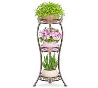JC-Houser 3 Tier Tall Plant Stand Indoor Outdoor for Large Planter, Multiple Level Flower Holder Organizer Rack for Patio Office Bathroom Corner, Sturdy Heavy Duty Metal, Vertical Display, Bronze