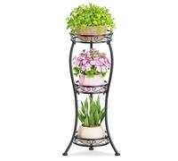 JC-Houser 3 Tier Tall Plant Stand Indoor Outdoor for Large Planter, Multiple Level Flower Holder Organizer Rack for Patio Office Bathroom Corner, Sturdy Heavy Duty Metal, Vertical Display, Black