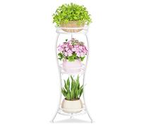 JC-Houser 3 Tier Tall Plant Stand Indoor Outdoor for Large Planter, Multiple Level Flower Holder Organizer Rack for Patio Office Bathroom Corner, Sturdy Heavy Duty Metal, Vertical Display, White