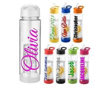 JC Personalised Custom Water Drink Bottle with Flip Straw And Fruit Infuser - Any Name, Word, Business, Sports, School, Promotional Merchandise