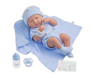 JC TOYS 102-18540 Boy Doll, Rubber Body, Blue Clothes with Polka Dots, 36 cm