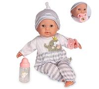 JC TOYS - Berenguer Boutique Soft Body Doll 38 cm, Her Eyes Open and Close, Includes Clothes and Accessories, Grey, Designed by Berenguer, +2 years