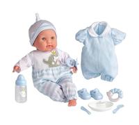 JC Toys Doll Soft Body. Blue. With Accessories Various. Open and Close Eyes, Multi-Colour