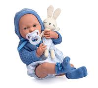 JC TOYS - La Newborn Newborn Doll, 38 cm, Soft Vinyl, Royal Collection, Clothes with Toile de Jouy Pattern, Pacifier and Plush, Child, Blue, Designed in Spain by Berenguer, 2 years