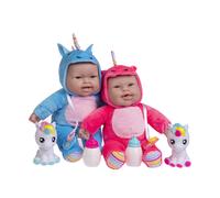 JC Toys Lots to Cuddle Babies 12-inch Small Soft Twin Baby Dolls Unicorn Theme| Washable | Pink and Blue | Includes Play Unicorns, Bottles, Pacifiers|