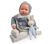 JC Toys - Vintage Doll La Baby Original Collection 43 cm, Soft Fabric Body, Knitwear, Pacifier and Plush, Closed Eyes, Beige and Grey, Child, Designed in Spain by Berenguer, +2 years