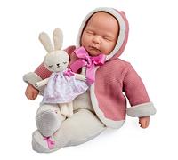 JC TOYS - Vintage Doll La Baby Original Collection of 43 cm, Soft Fabric Body, Knitwear, Pacifier and Plush, Closed Eyes, Beige and Pink, girl, designed in Spain by Berenguer, +2 years old
