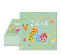 Jc.upin 20Pcs Easter Napkins, 33cm Egg Paper Napkins Disposable Green Serviettes with Carrot Spring Flower Pattern for Luncheon Afternoon Tea Dinner Party Tableware (33 * 33 cm)