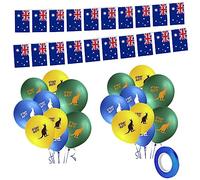 Jc.upin 5M Australian Flag Bunting Banner by 20 Pcs Small Flags, 18Pcs Kangaroo Balloons Australia Day and Silvery Grey Ribbons for Party Decorations, Baby Shower Birthday