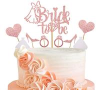 Jc.upin 9 Pcs Pink Bride To Be Cake Topper, Hen Do Decorations Cupcake Topper, Cake with Glitter Diamond Star Love Hearts, Hen Accessories for Engagement Bridal Shower Party