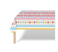 Jc.upin Easter Table Cloth,Easter Decorations,Wipe Clean Tablecloth,Egg Hunt Pink Yellow PVC Table Cloth Party Retractable Waterproof Disposable Table Cover for Easter Party Supplies, 274x137cm