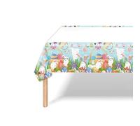 Jc.upin Easter Table Cloth,Easter Decorations Wipe Clean Tablecloth,Rabbit Bunny Egg Hunt Blue PVC Table Cloth Party Retractable Waterproof Disposable Table Cover for Easter Party Supplies, 274x137cm