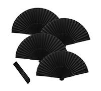 Jc.upin Hand Fan Folding,Fabric Hand Fan,4 Pcs Black Folding Fan,Chines/Spanish Handheld Fans for Dancing Cosplay Props Wedding Party Home Decorations Birthday Gifts (Black-4pcs)