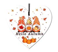 Jc.upin Hello Autumn Decorations Wooden Heart Hanging Plaque Printed Autumn Leaves, Pumpkin, Gnomes Wooden Cards for Thanksgiving and Autumn Decorations Gifts Accessories, ORANGE5.25