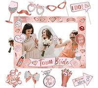Jc.upin Hen Party Decoration-25Pcs Photo Booth Props, Team Bride and Groom Selfie Props Paper Frame Accessories for Wedding Engagement Bridal Shower Bachelorette Do Games, Rose Gold, white, 48X68CM