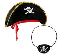 Jc.upin Pirate Accessories Set,Pirate Hat,Pirate Eye Patch,Halloween Pirate Captain Dress Up Set for Pirates of the Caribbean Party,Halloween Party Supplies Pirate Costume for Kids Boys Girls Adults