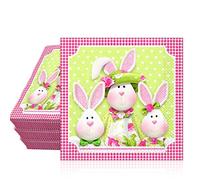 Jc.upin20Pcs Easter Napkins, 33cm Egg Paper Napkins Disposable Pink Serviettes Eater Bunny Rabbit Pattern Luncheon Afternoon Tea Dinner Party Tableware Decor (33 x 33 cm), Clear,Pink