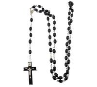 JC Walsh and Sons Black Wooden 5 Decade Irish Rosary with Carved Crucifix and INRI Inscription