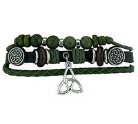 JC Walsh and Sons Charm Hippy Bracelet Connemara Marble Beads Adjustable Genuine Leather Bracelet Birthday Irish Gift Celtic Symbol Present, Adjustable, Connemara marble, no gemstone