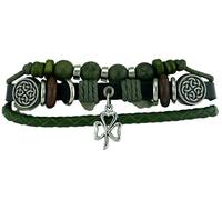 JC Walsh and Sons Charm Hippy Bracelet Connemara Marble Beads Adjustable Genuine Leather Bracelet Birthday Irish Gift Celtic Symbol Present, Adjustable, Connemara marble, no gemstone