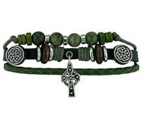 JC Walsh and Sons Charm Hippy Bracelet Connemara Marble Beads Adjustable Genuine Leather Bracelet Birthday Irish Gift Celtic Symbol Present, Adjustable, Connemara marble, no gemstone