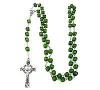 JC Walsh and Sons Handcrafted Irish Rosary with Green Pumpkin Glass Beads and Celtic Crucifix Gift