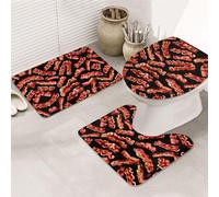 JCAKES Bacon Pattern Print 3 Piece Bathroom Rugs Set Luxury 3 Piece Bathroom Rugs Set